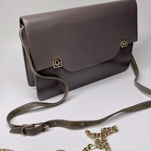 Dior Christian Dior Taupe Structured Smooth Leather Crossbody Shoulder Bag Purse